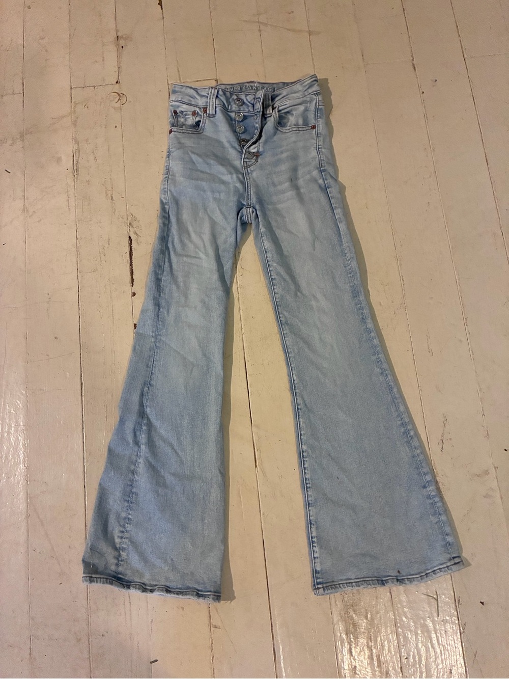 American Eagle Super High-Rise Light-Wash Flare Jeans
